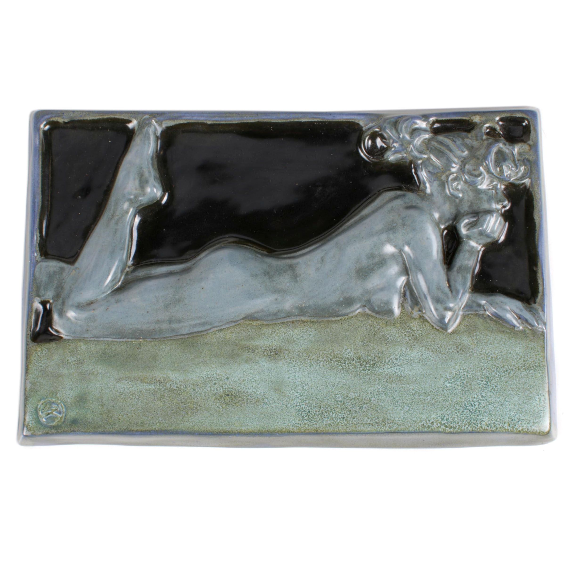 Zimpleman Art Nouveau Style Ceramic Plaque, 1986