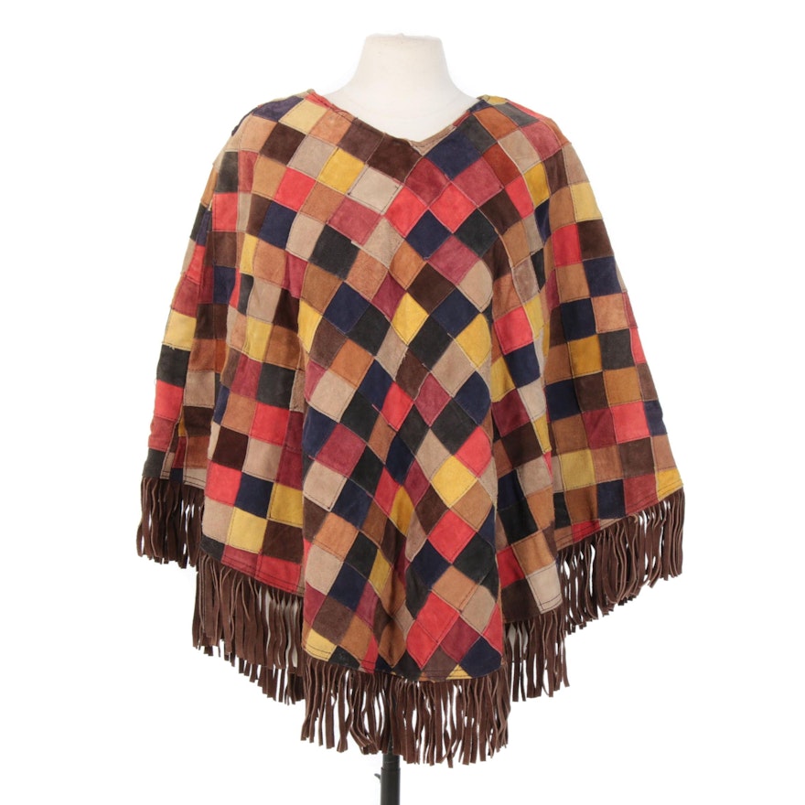 Patchwork Suede Fringed Poncho