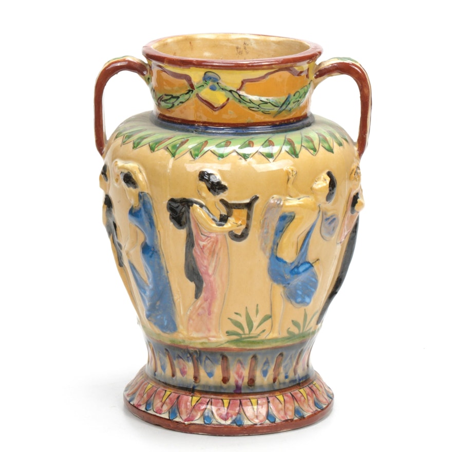 Italian Majolica Neoclassical Style Earthenware  Urn