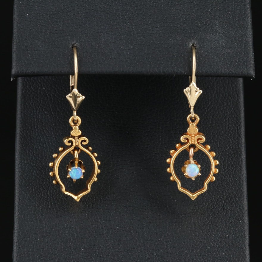 14K Yellow Gold Opal Dangle Earrings