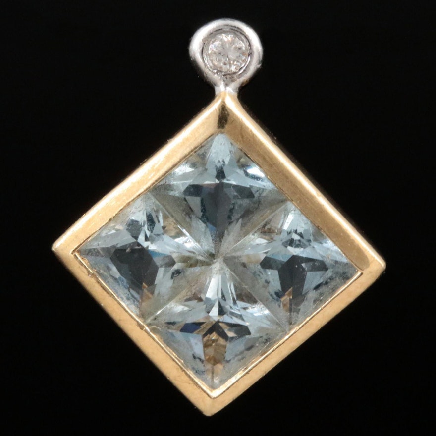 14K Yellow Gold Aquamarine and Diamond Pendant