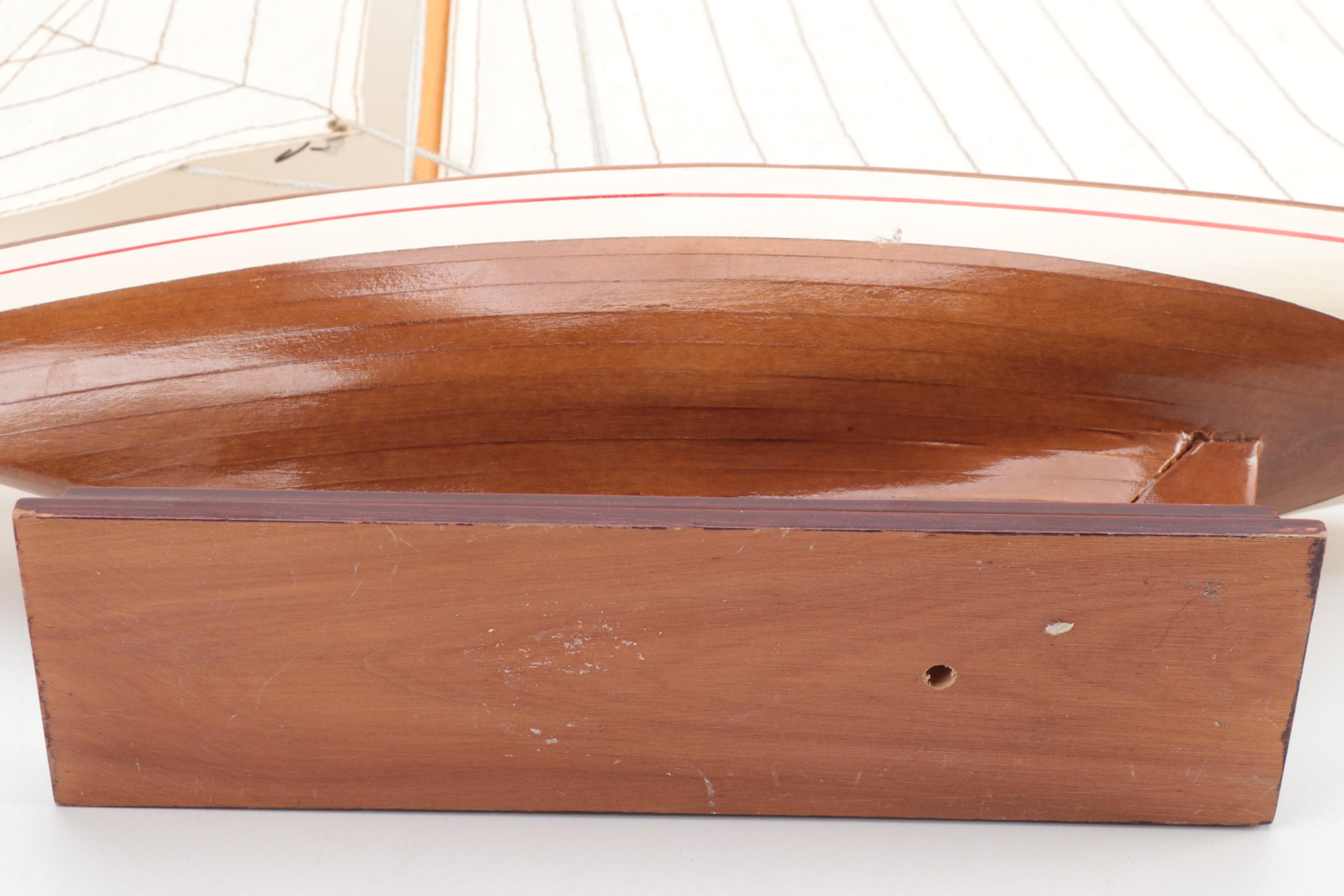 Handcrafted Three-Mast Schooner Wood Models with Bases, Mid-20th Century