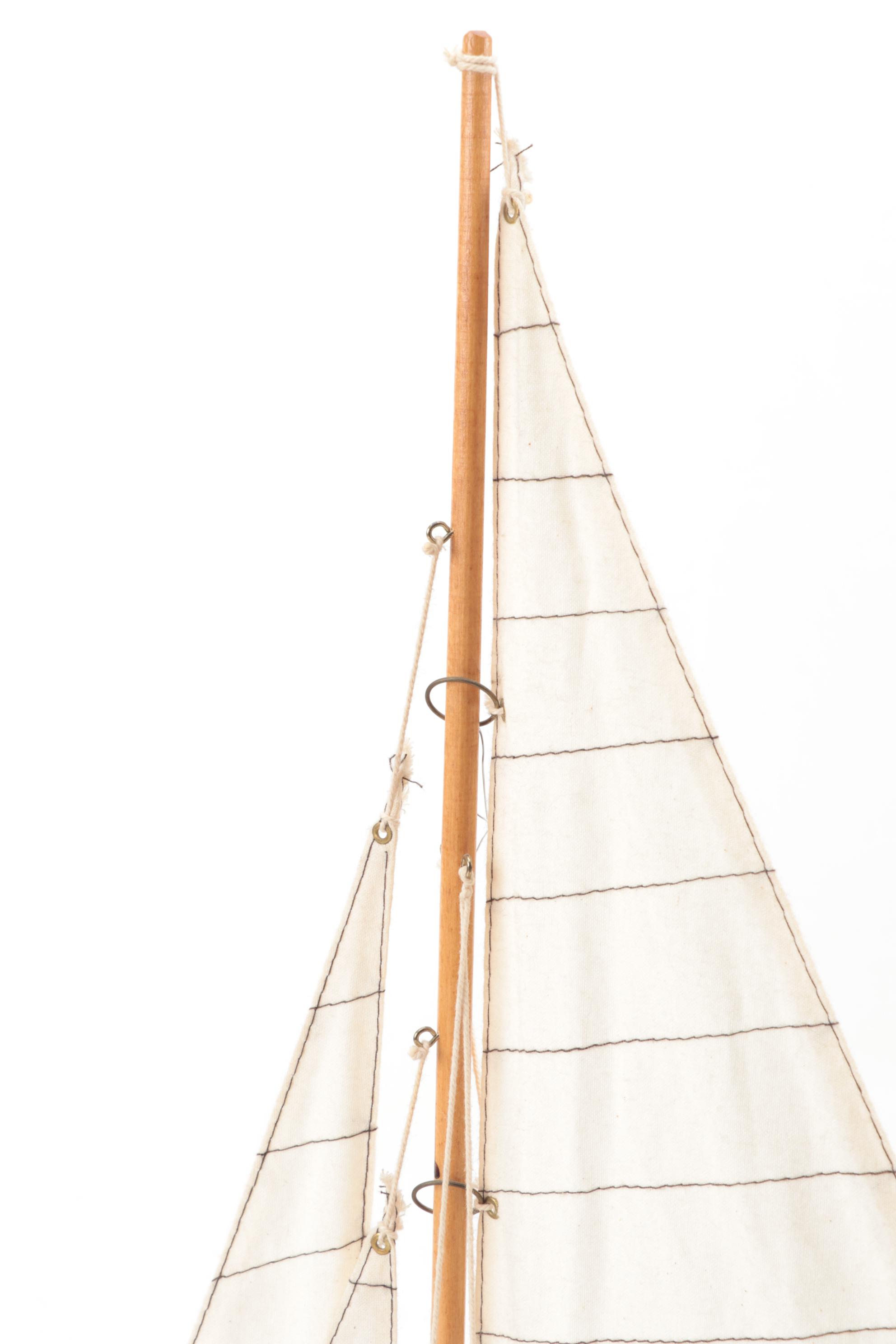 Handcrafted Three-Mast Schooner Wood Models with Bases, Mid-20th Century
