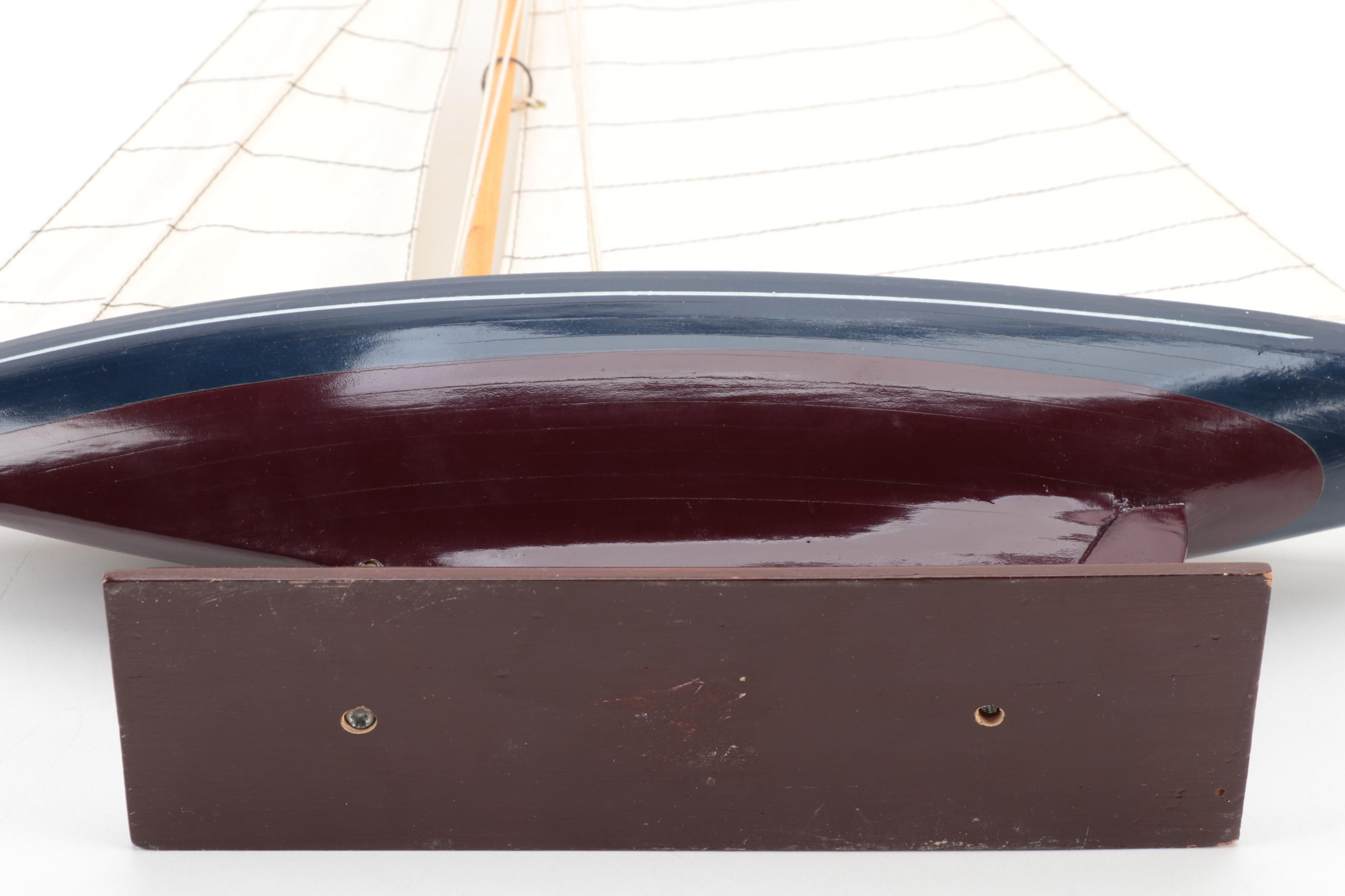 Handcrafted Three-Mast Schooner Wood Models with Bases, Mid-20th Century