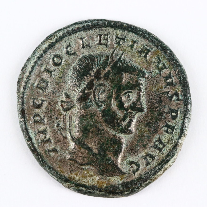 Ancient Roman Imperial AE Silvered Follis Coin of Diocletian, ca. 294 A.D.