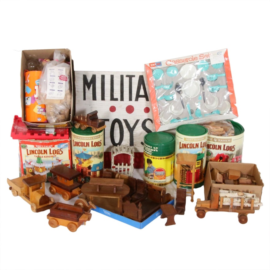 Lincoln Logs, Wooden Vehicles and Other Vintage Toys