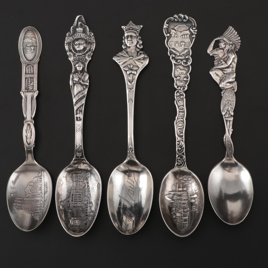 Sterling Silver Souvenir Spoons Including Ohio and Washington D.C.