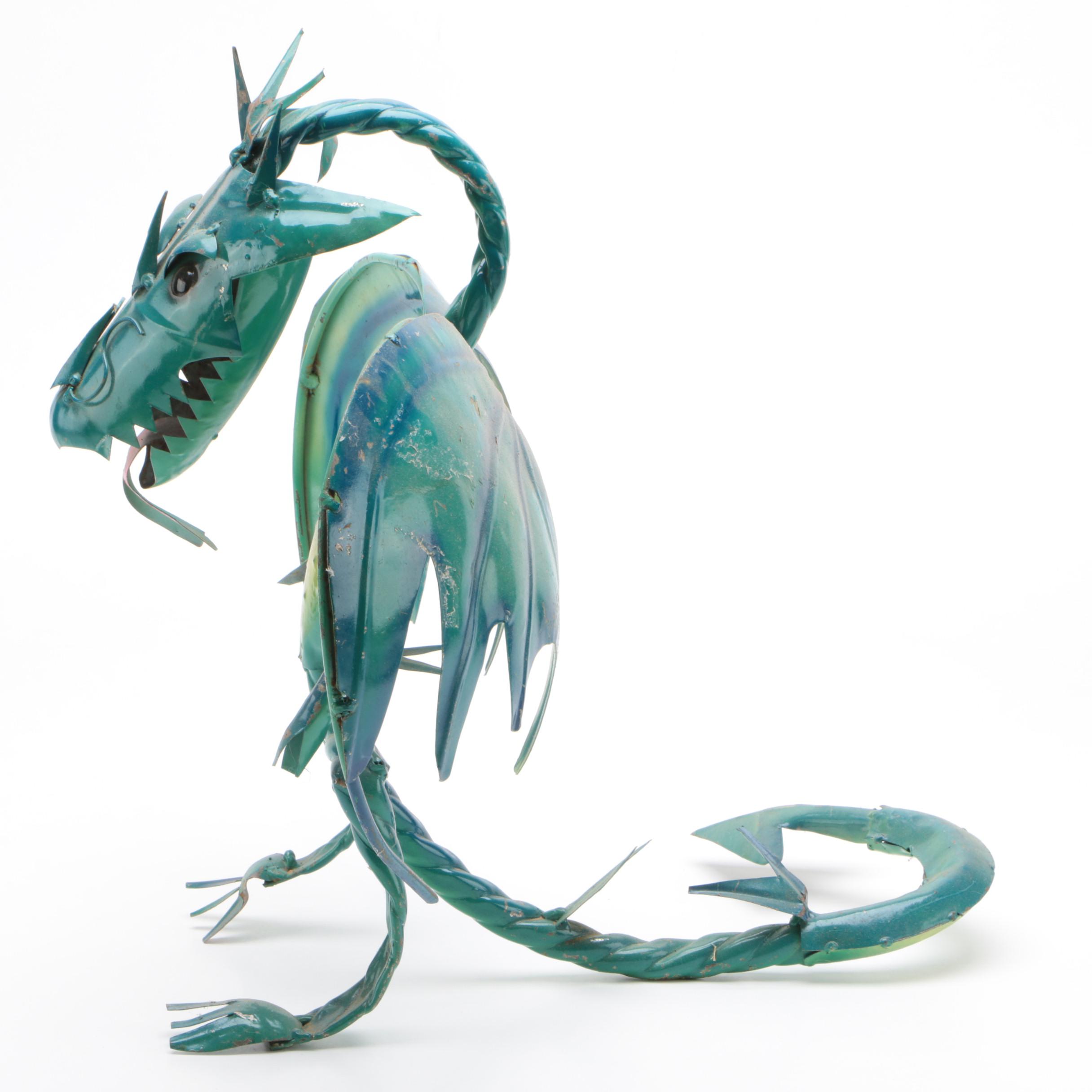 Mexican Folk Art Scrap Metal Dragon Sculpture
