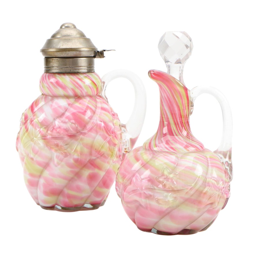 Northwood "Royal Ivy" Cased Glass Cruet and Creamer