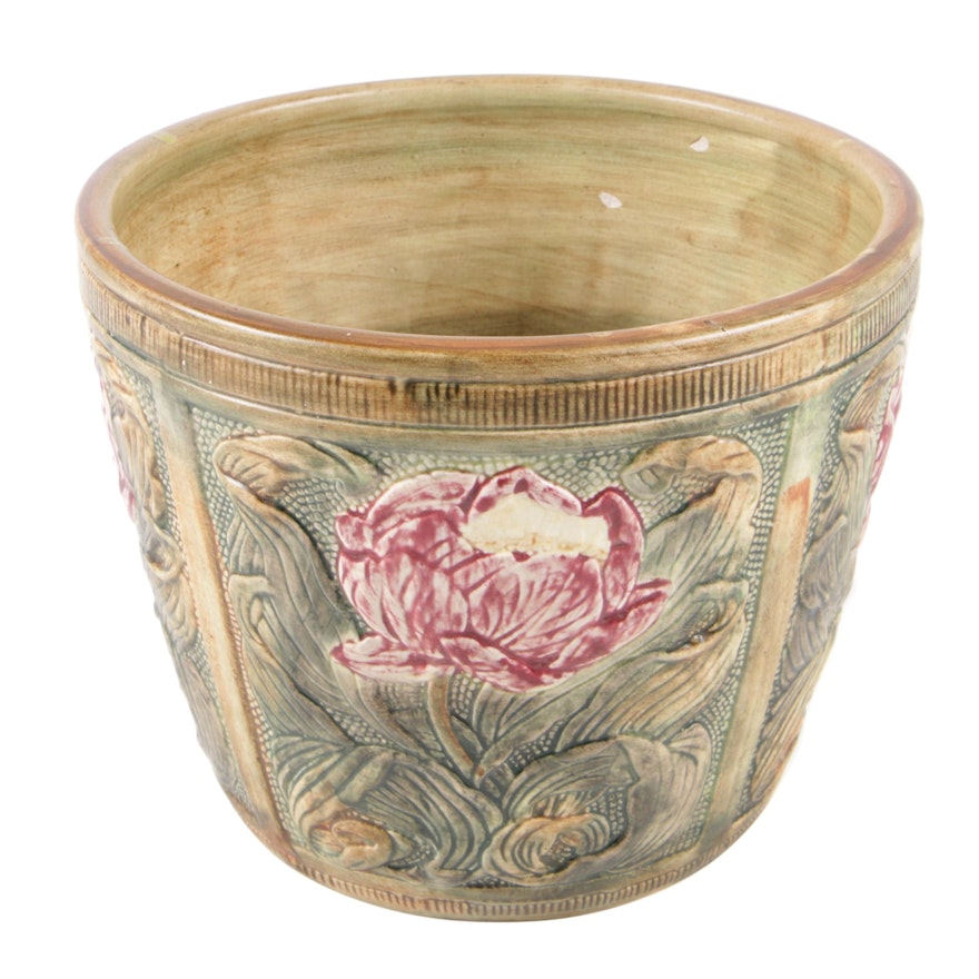 Weller Pottery Four Panel Jardiniere with Peonies