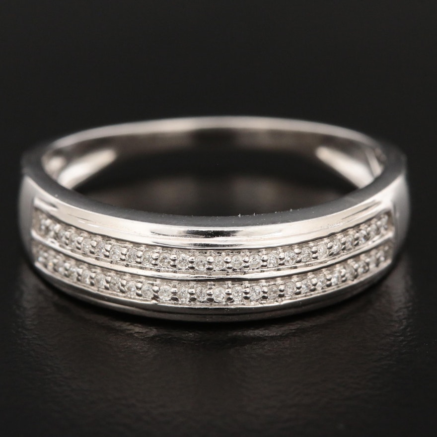 Shy Creations 14K White Gold Ring with a Double Row of Diamonds