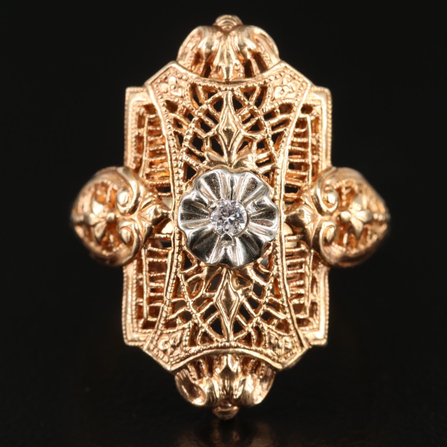Edwardian Style 10K Yellow Gold Diamond Ring