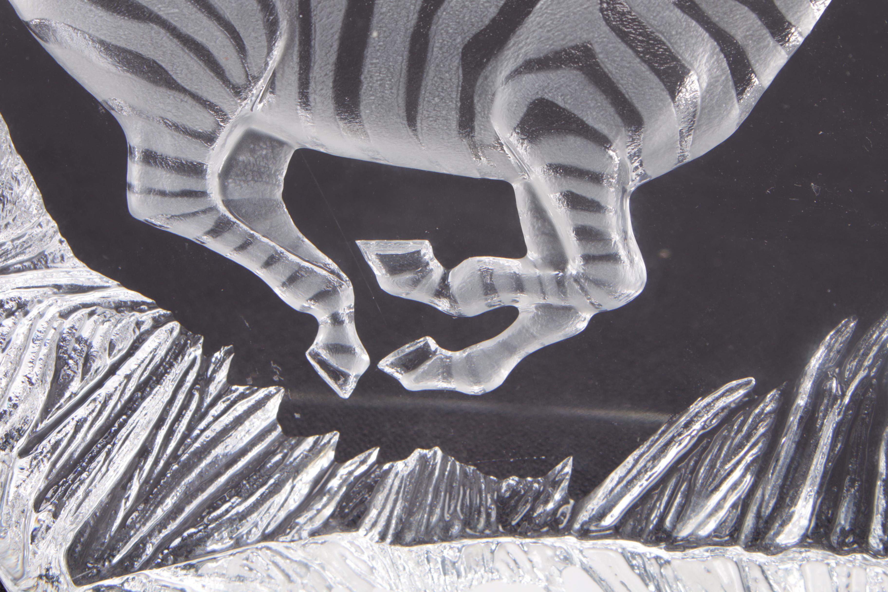 Mats Jonasson of Sweden Crystal Sculpture of Zebras, 1990s