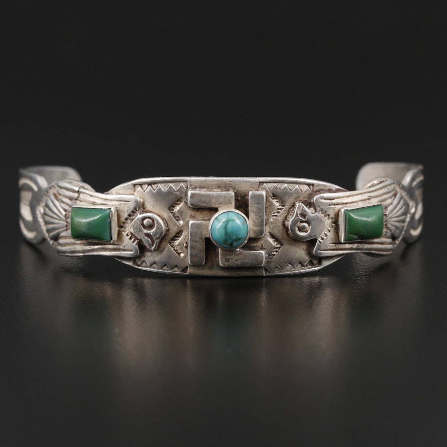 Southwestern Style Sterling Silver Child's Bracelet With Turquoise Accents