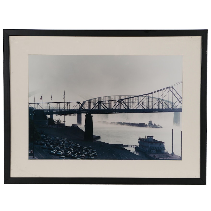 Bridges over Foggy Ohio River, Cincinnati Chromogenic Color Photograph