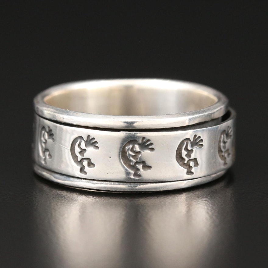 Sterling Silver Spinner Ring Featuring Kokopelli Motif