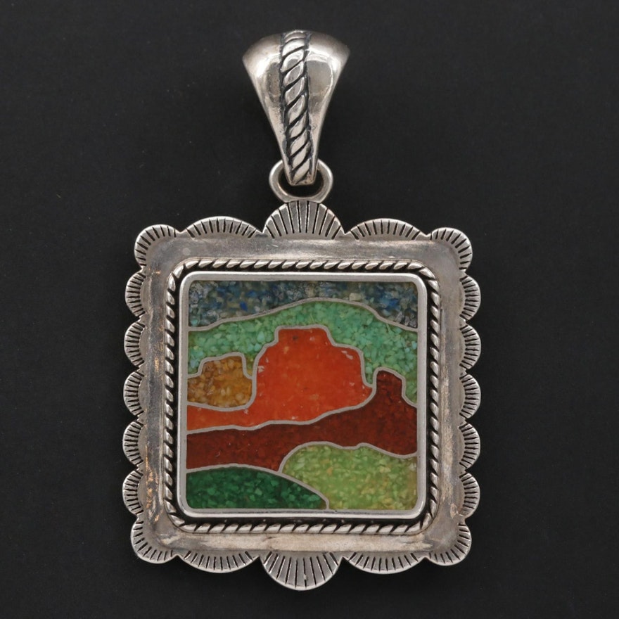 Carolyn Pollack for Relios Sterling Silver Stone Inlay Pendant