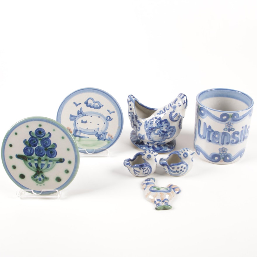 M.A. Hadley Blue and White Country Kitchen Art Pottery, Mid-20th Century