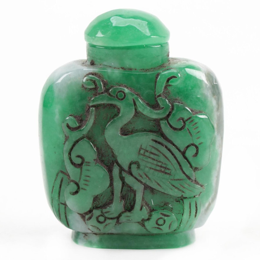 Chinese Carved Dyed Jadeite Snuff Bottle
