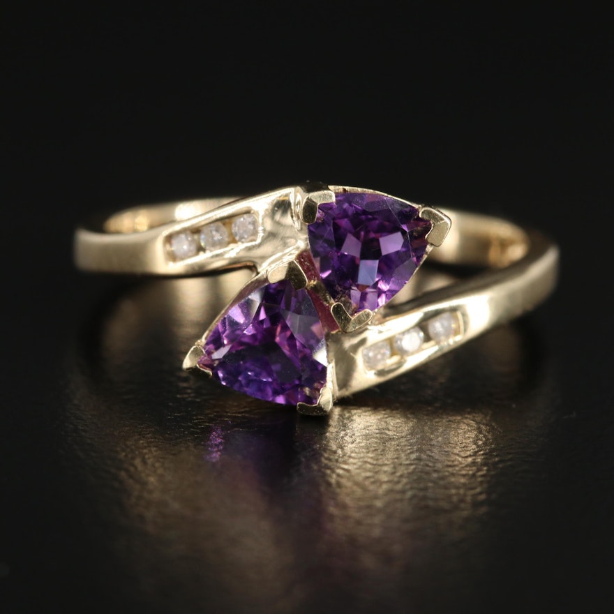 10K Yellow Gold Amethyst and Diamond Ring