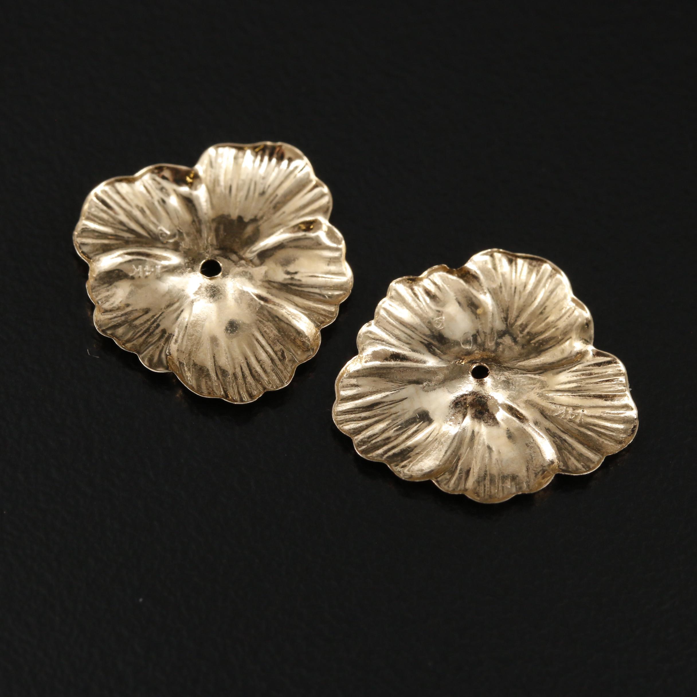 14K Yellow Gold Flower Earring Jackets