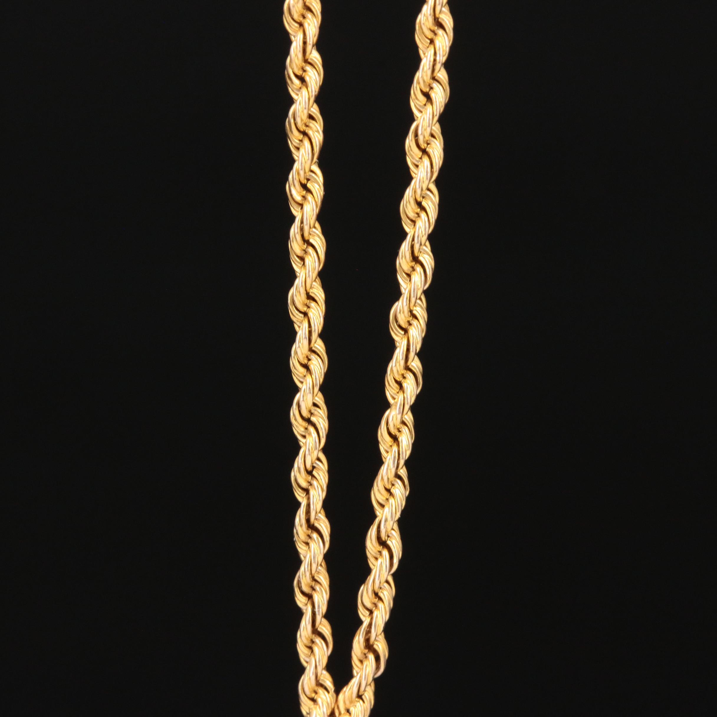 14K Yellow Gold Seed Pearl Heart Slide Pendant on Rope Chain Necklace