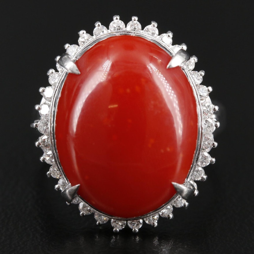 Platinum Coral Ring with Diamond Halo