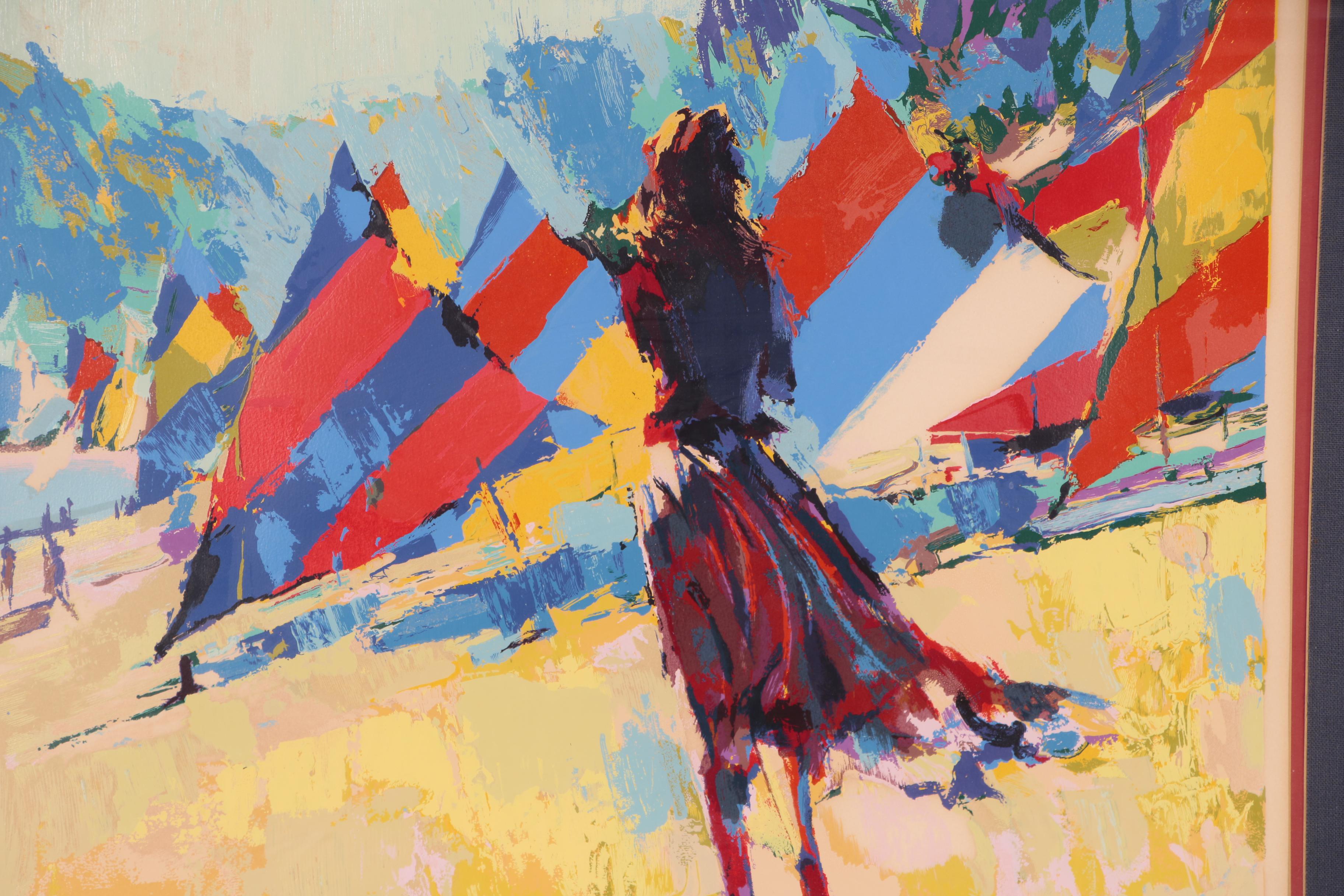 Nicola Simbari Serigraph of Beach Scene with Sailboats