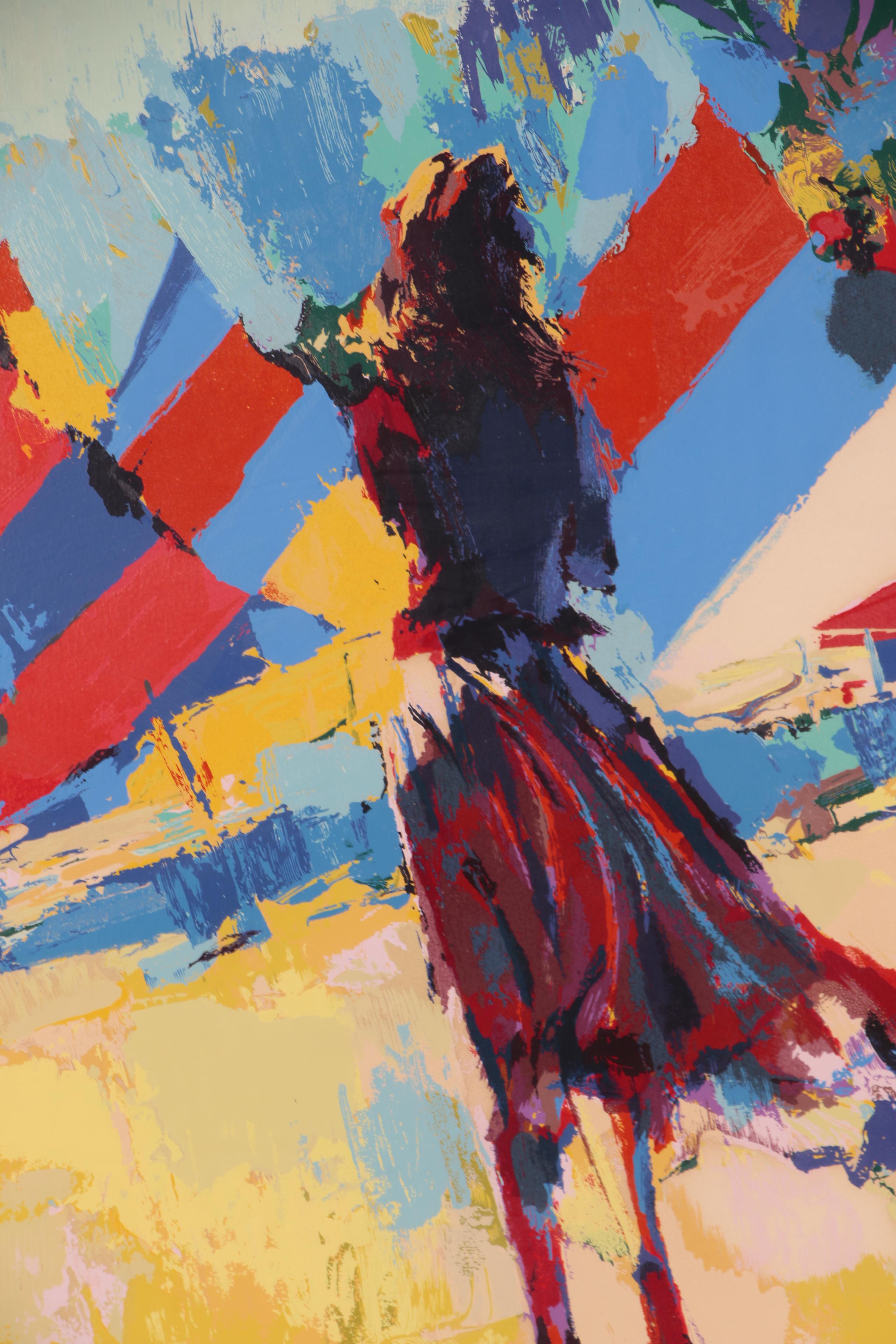 Nicola Simbari Serigraph of Beach Scene with Sailboats