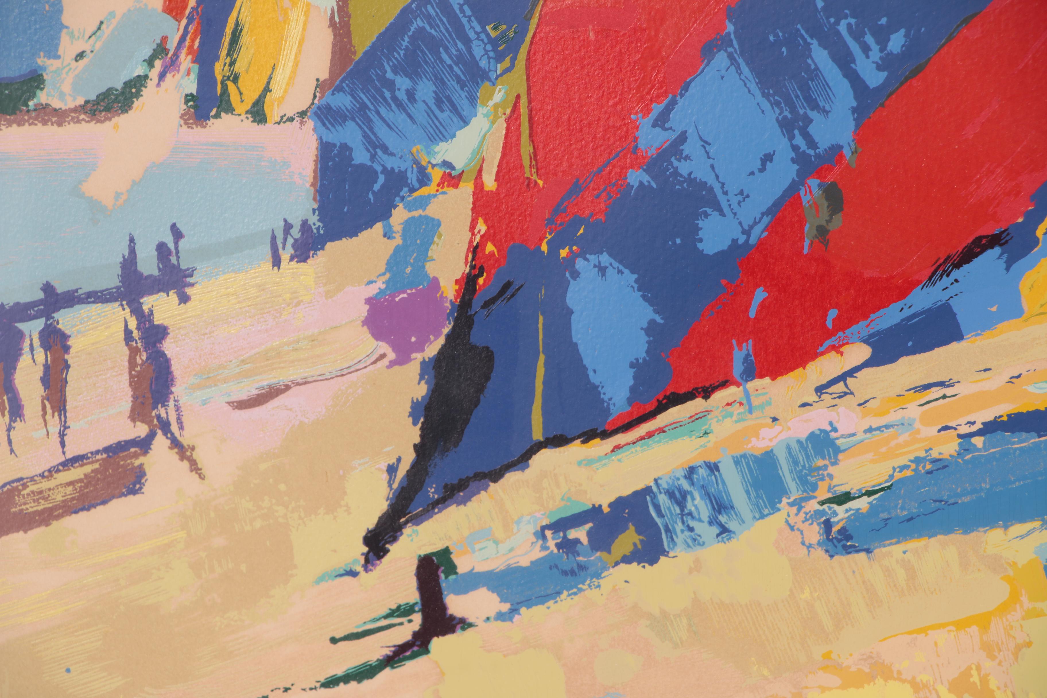 Nicola Simbari Serigraph of Beach Scene with Sailboats