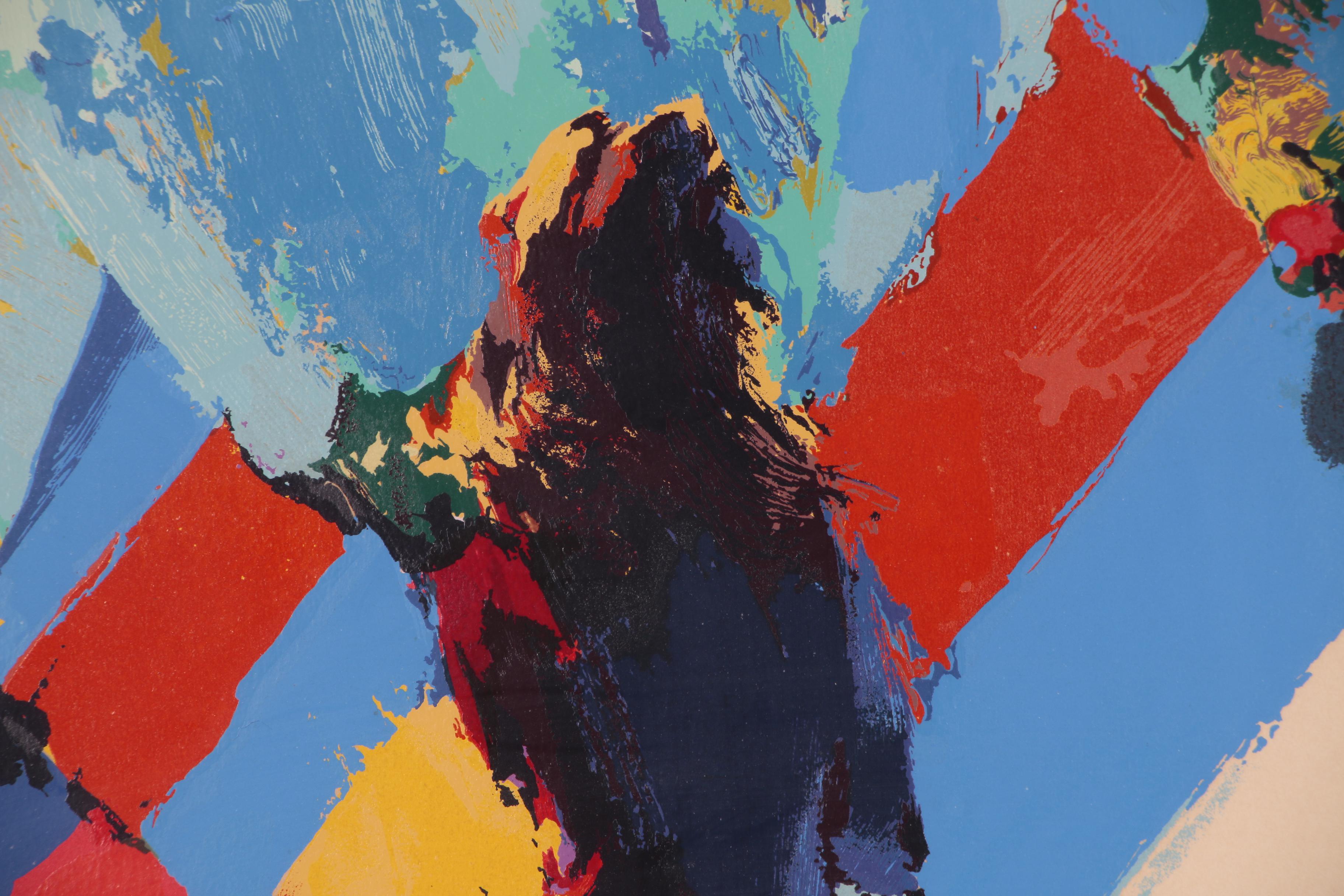 Nicola Simbari Serigraph of Beach Scene with Sailboats