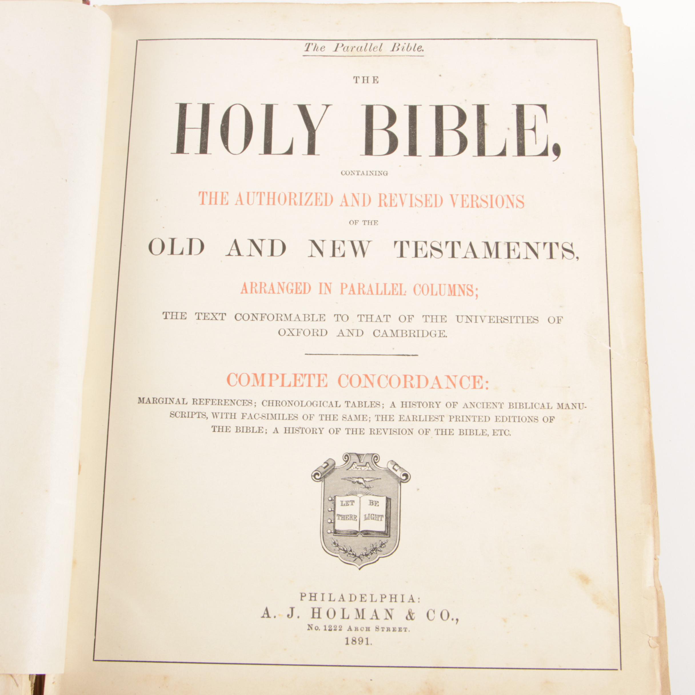 1891 Leather Bound "The Holy Bible" with Complete Concordance
