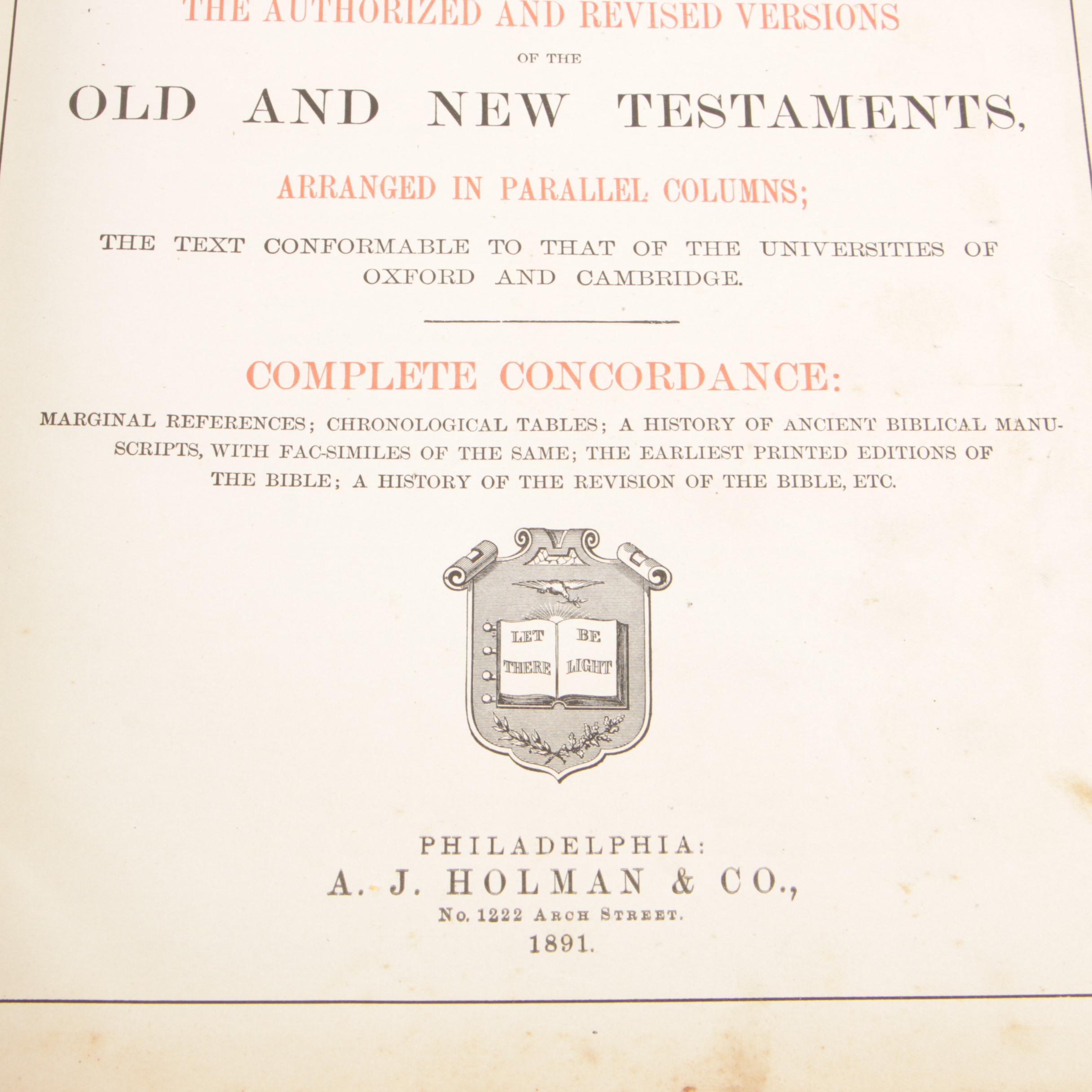 1891 Leather Bound "The Holy Bible" with Complete Concordance