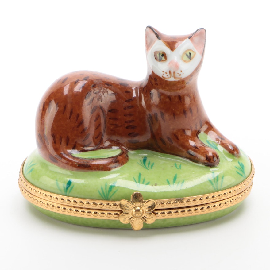 Limoges for Tiffany & Co. "Cat" Hand-Painted Trinket Box