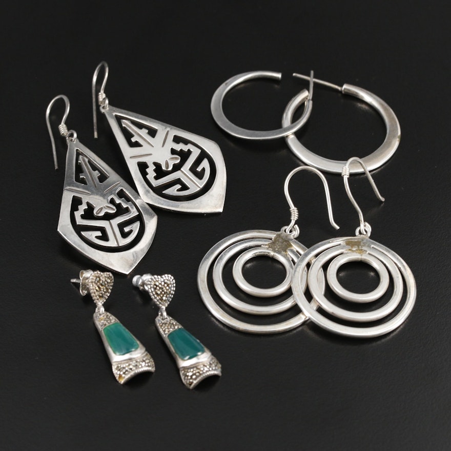 Mexican Sterling Earring Selection Featuring Chalcedony and Marcasite Accents