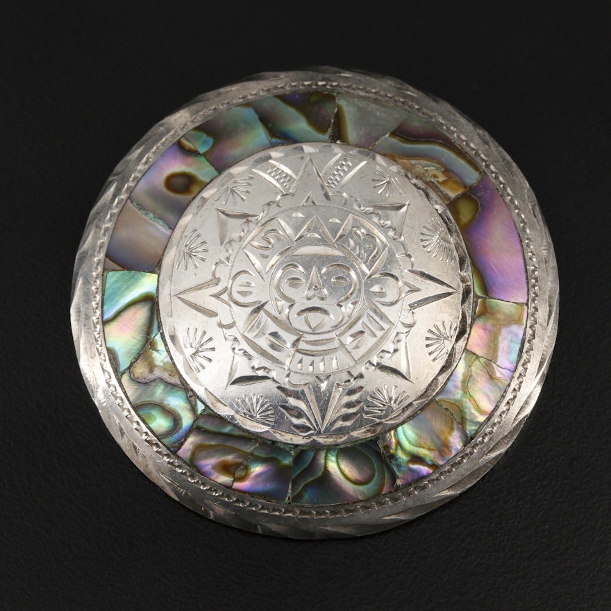 Mexican Sterling Silver Abalone Converter Brooch