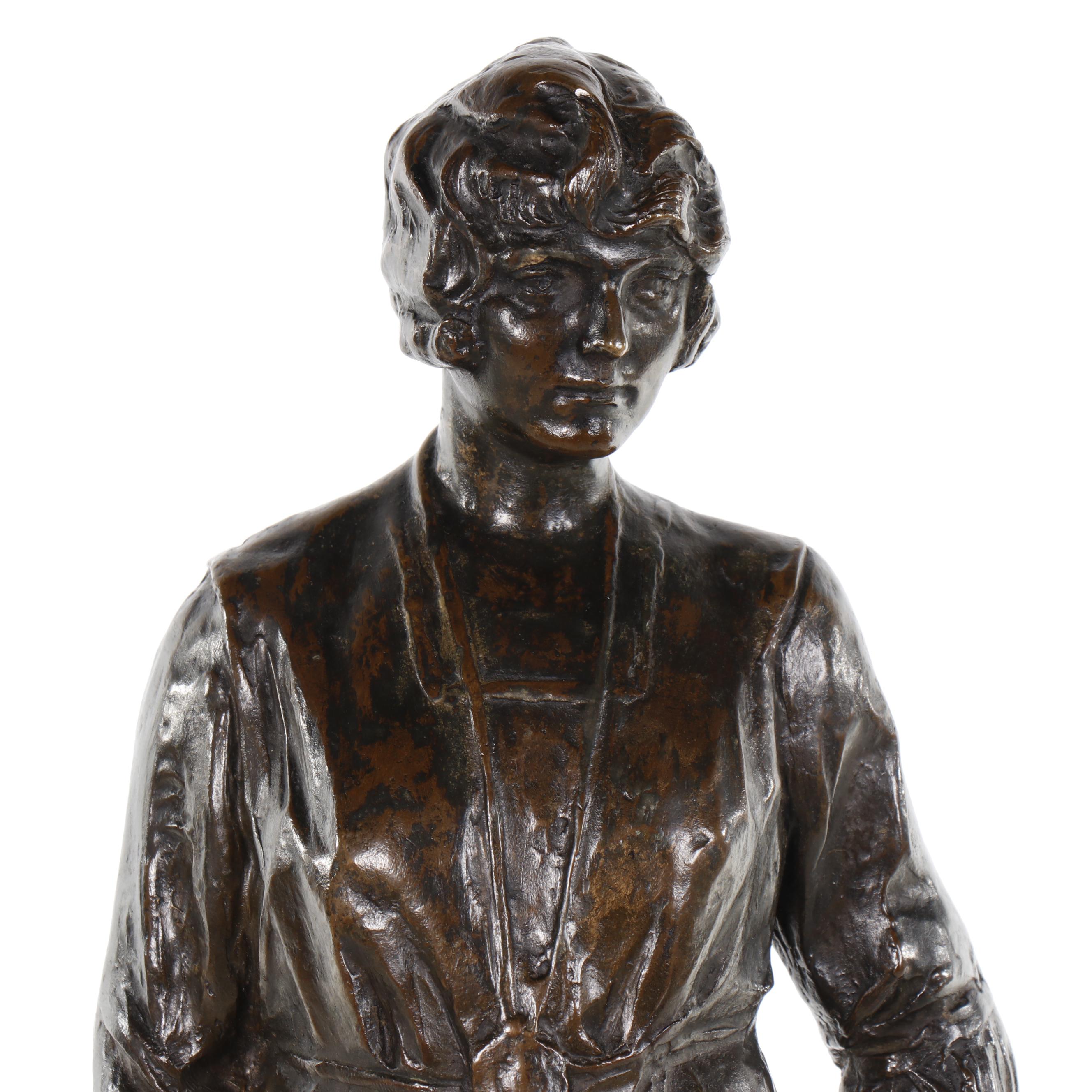 Angiolo Vannetti Bronze Sculpture of Woman, 1922