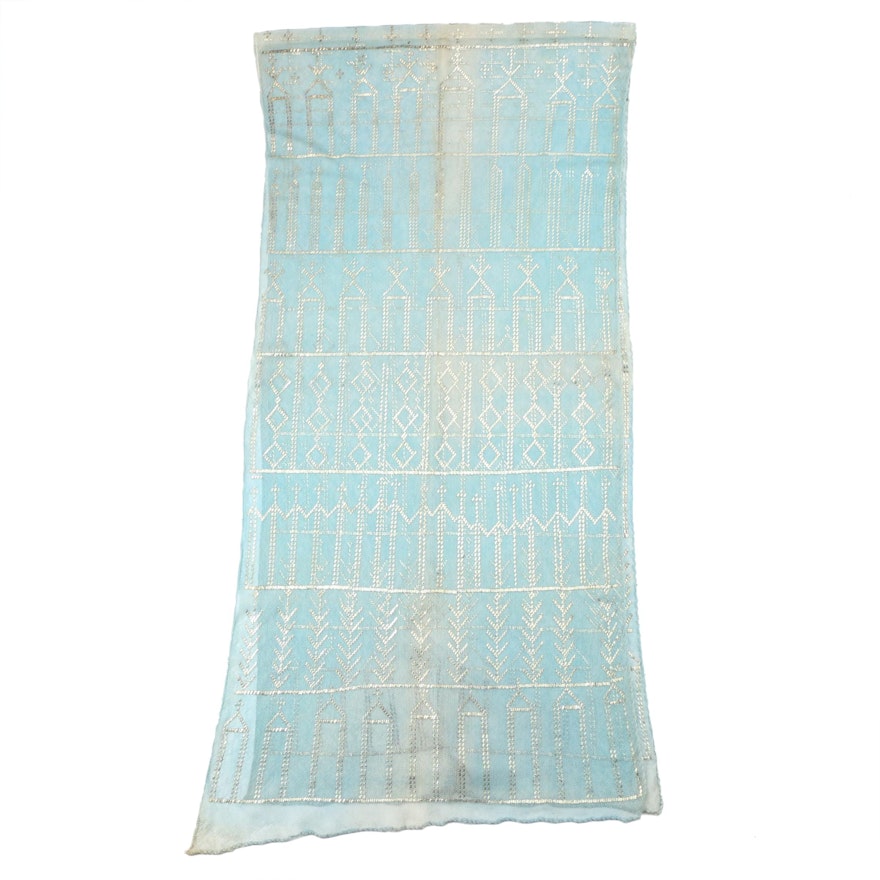 Egyptian Revival Blue Mesh Assuit Shawl, 1920s Vintage