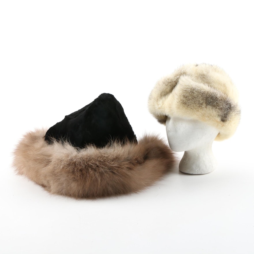 Cross Mink Fur Hat and Sheared Beaver and Fox Fur Hat