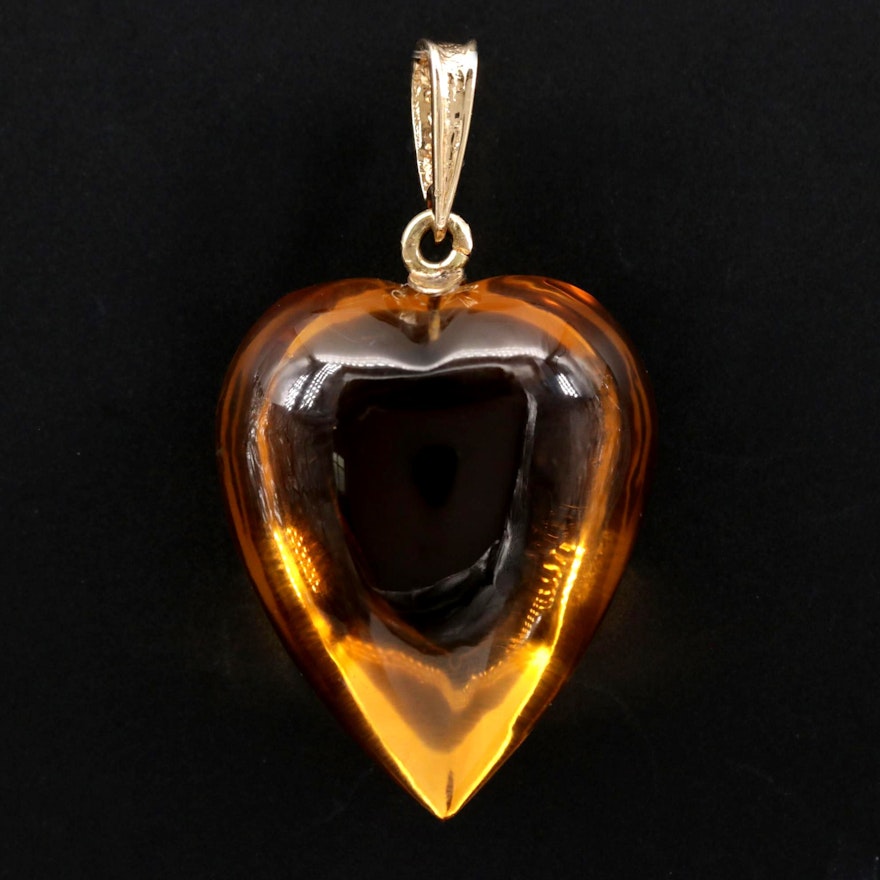 14K Yellow Gold Carved Citrine Heart Pendant
