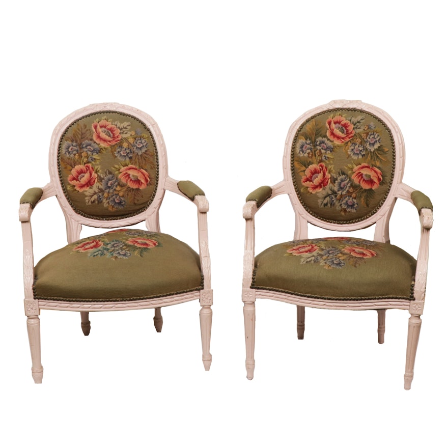 Louis XV Style Needlepoint Armchairs, Mid-20th Century