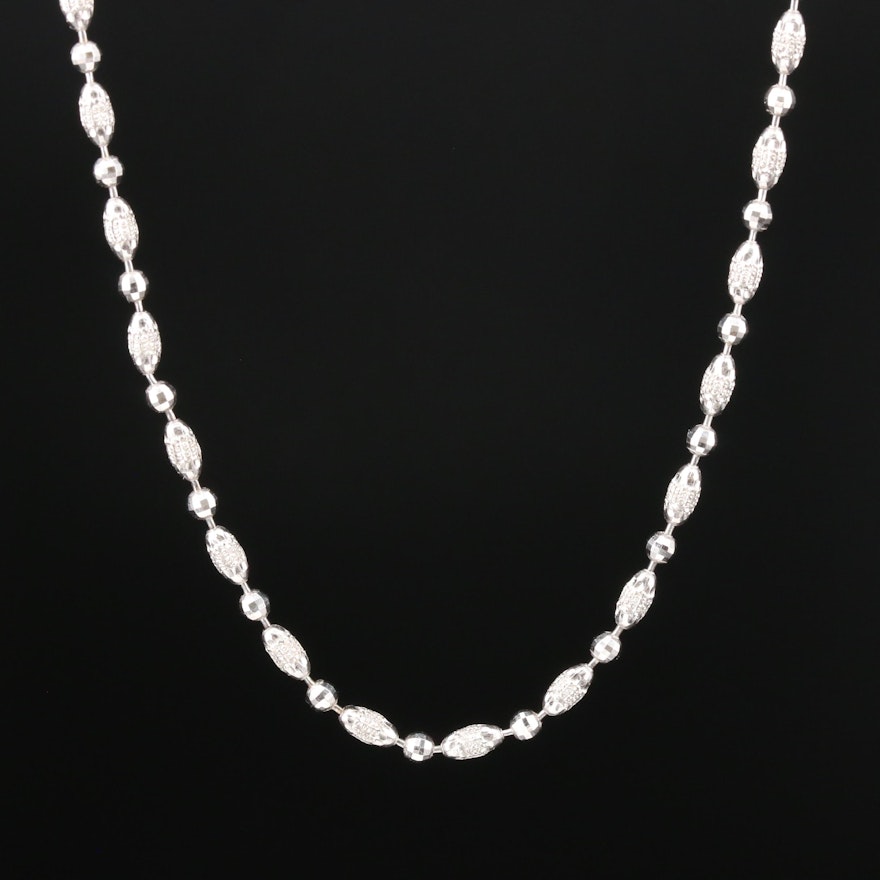 14K White Gold Textured Beaded Necklace