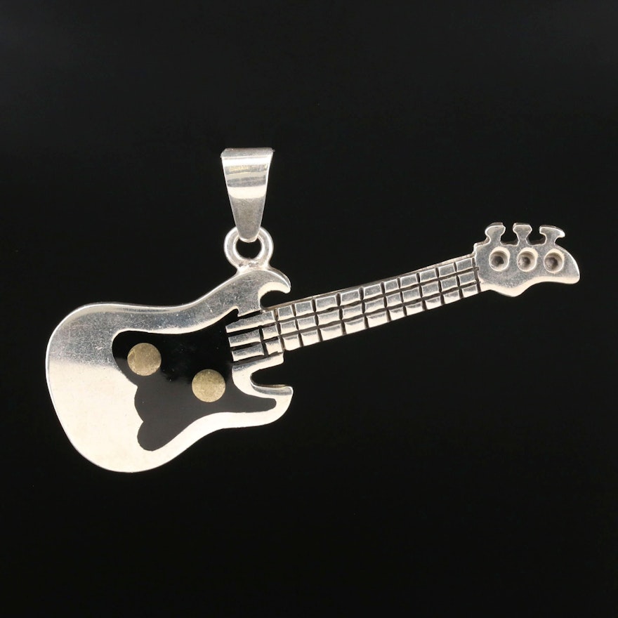 Mexican Sterling Silver Resin Electric Guitar Pendant