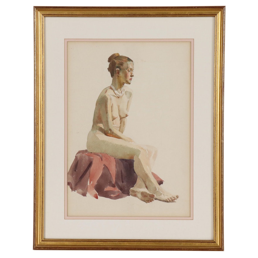 Edmond J. Fitzgerald Nude Figural Watercolor Painting