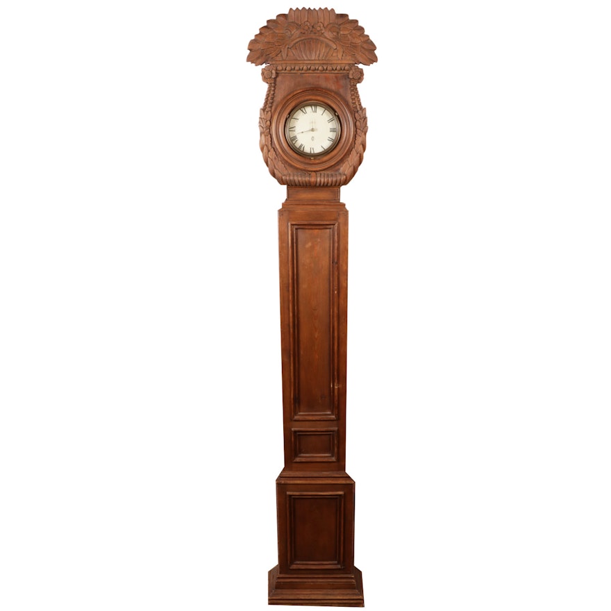 Spanish Carved Longcase Wooden Clock , Mid-20th Century