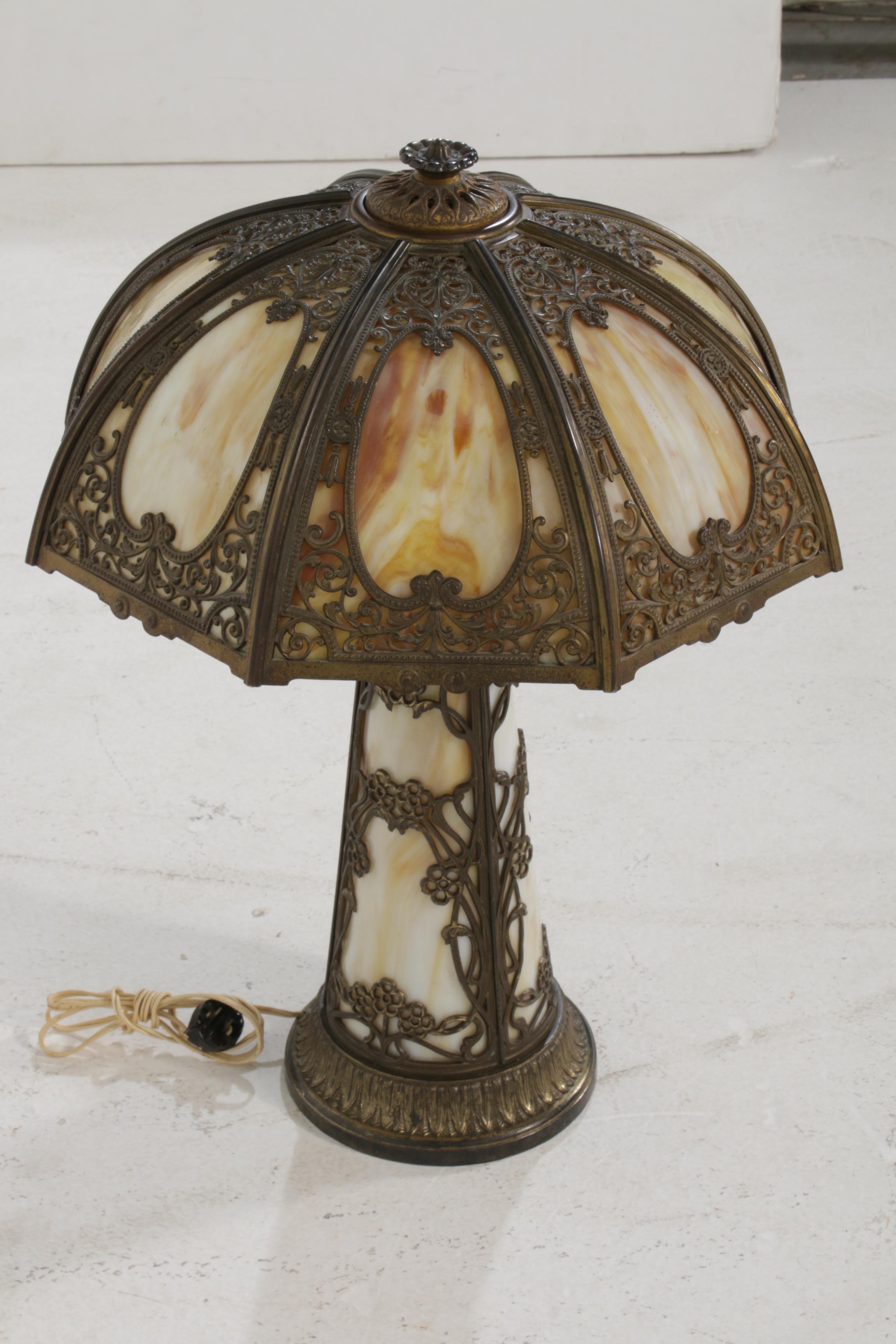 Art Nouveau Slag Glass Table Lamp, Early to Mid 20th Century