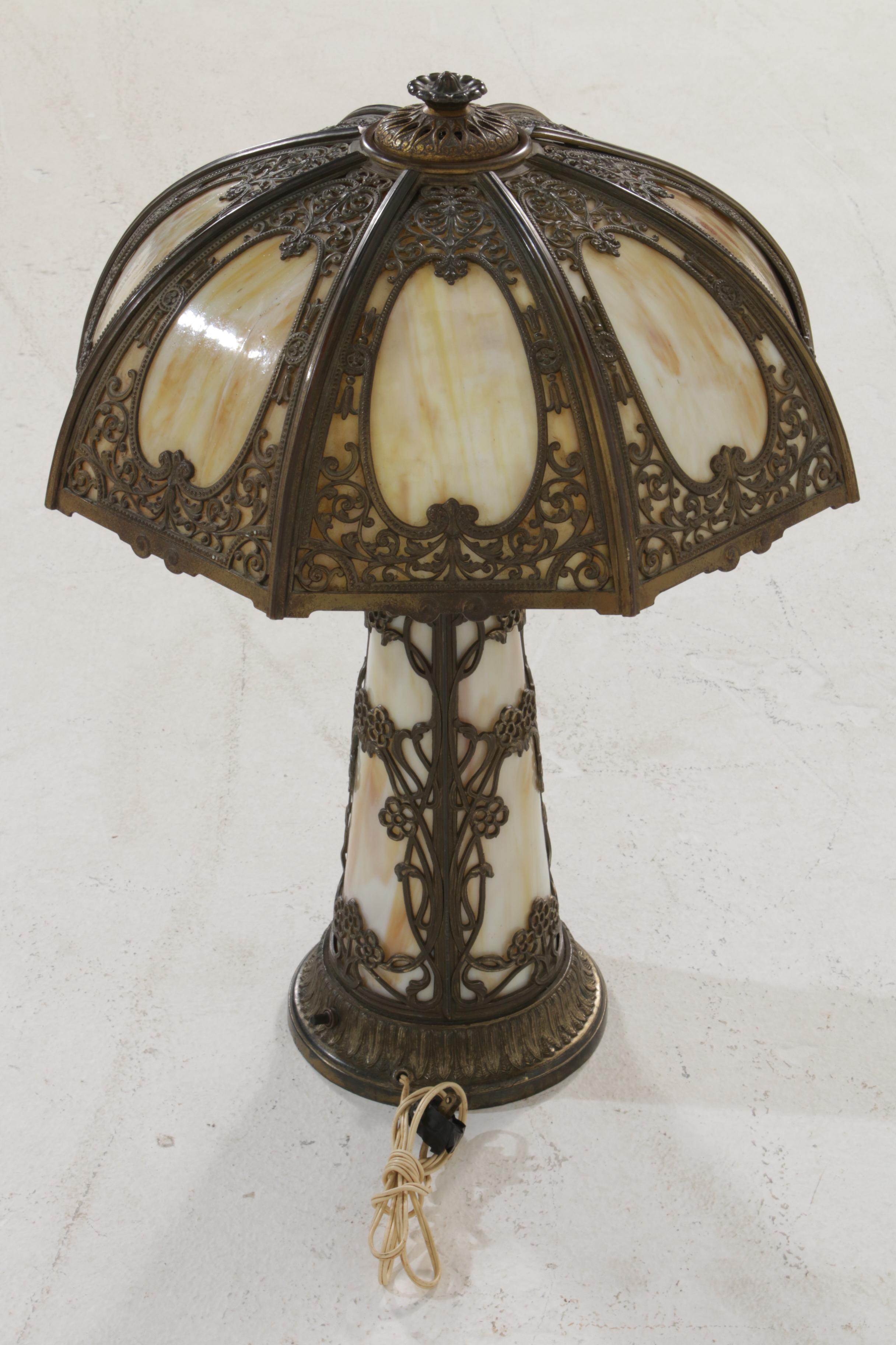 Art Nouveau Slag Glass Table Lamp, Early to Mid 20th Century