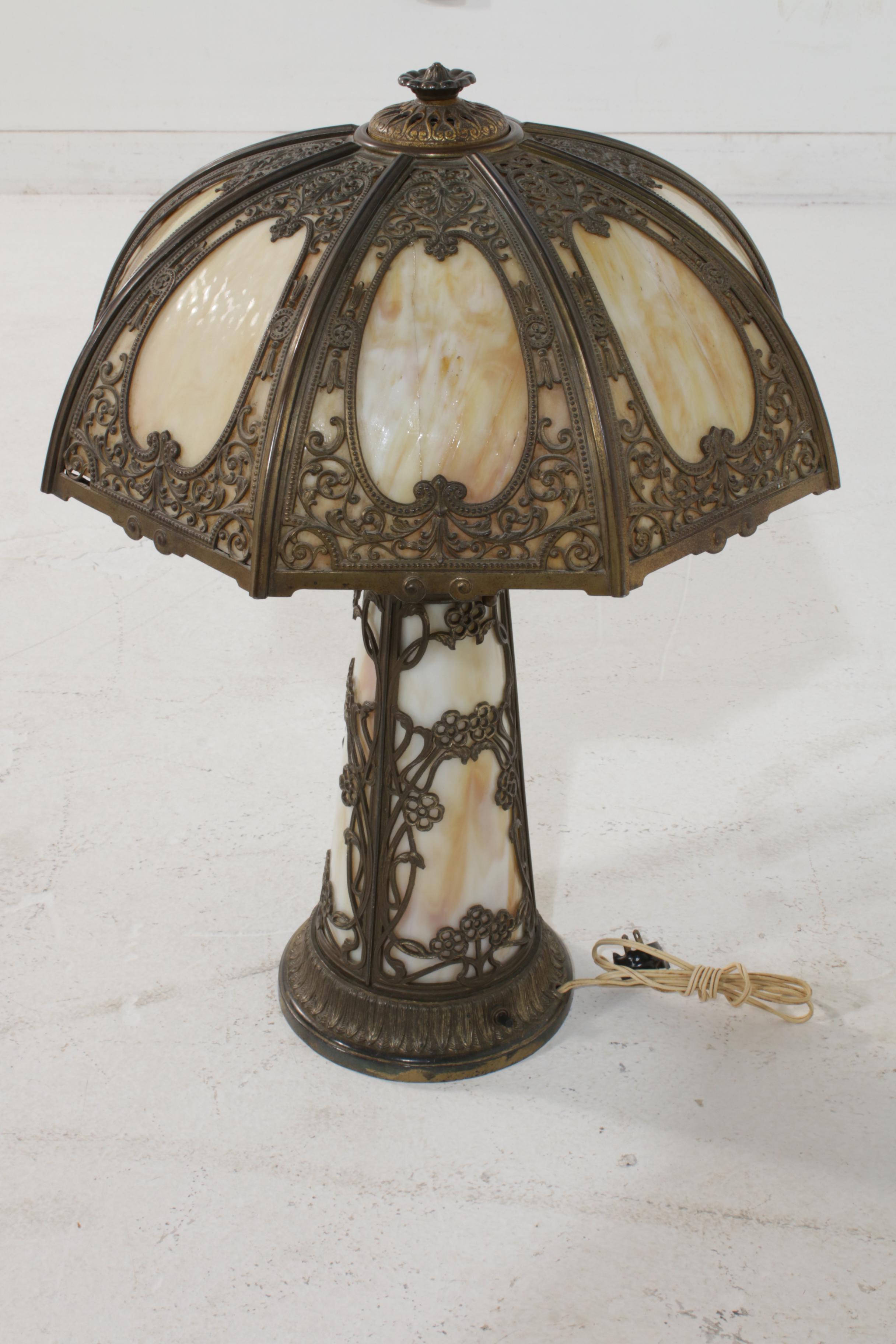 Art Nouveau Slag Glass Table Lamp, Early to Mid 20th Century