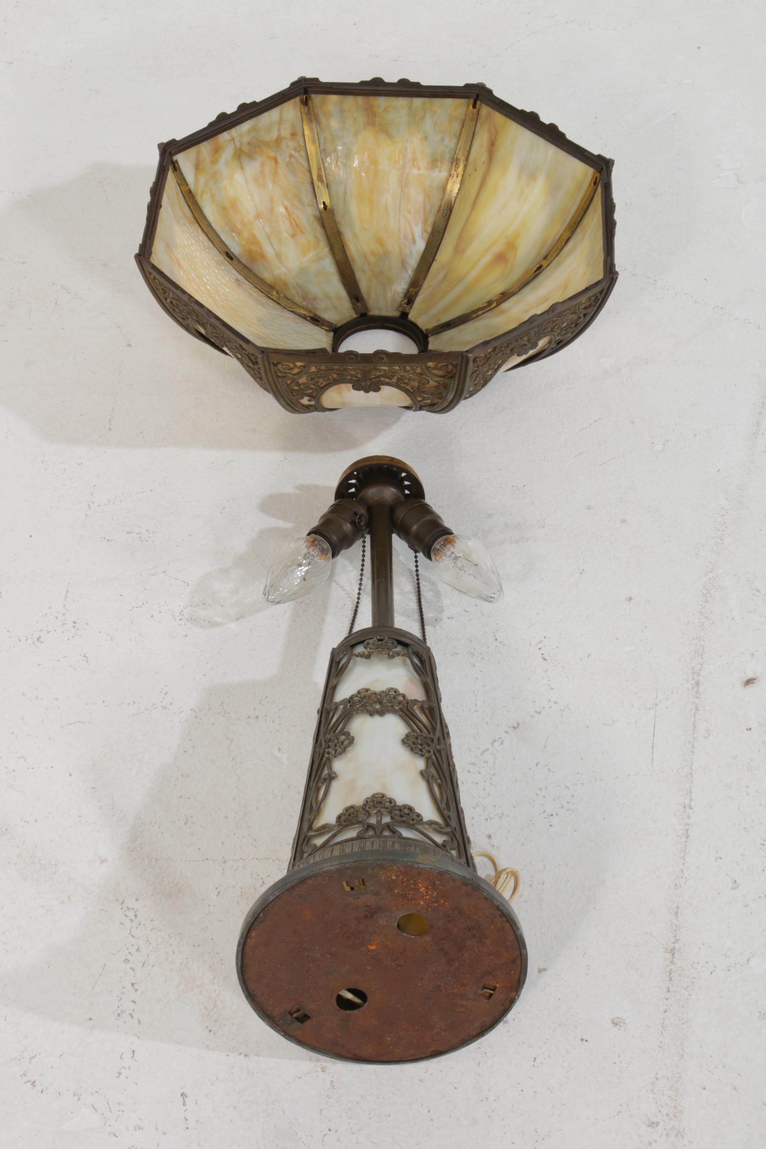 Art Nouveau Slag Glass Table Lamp, Early to Mid 20th Century