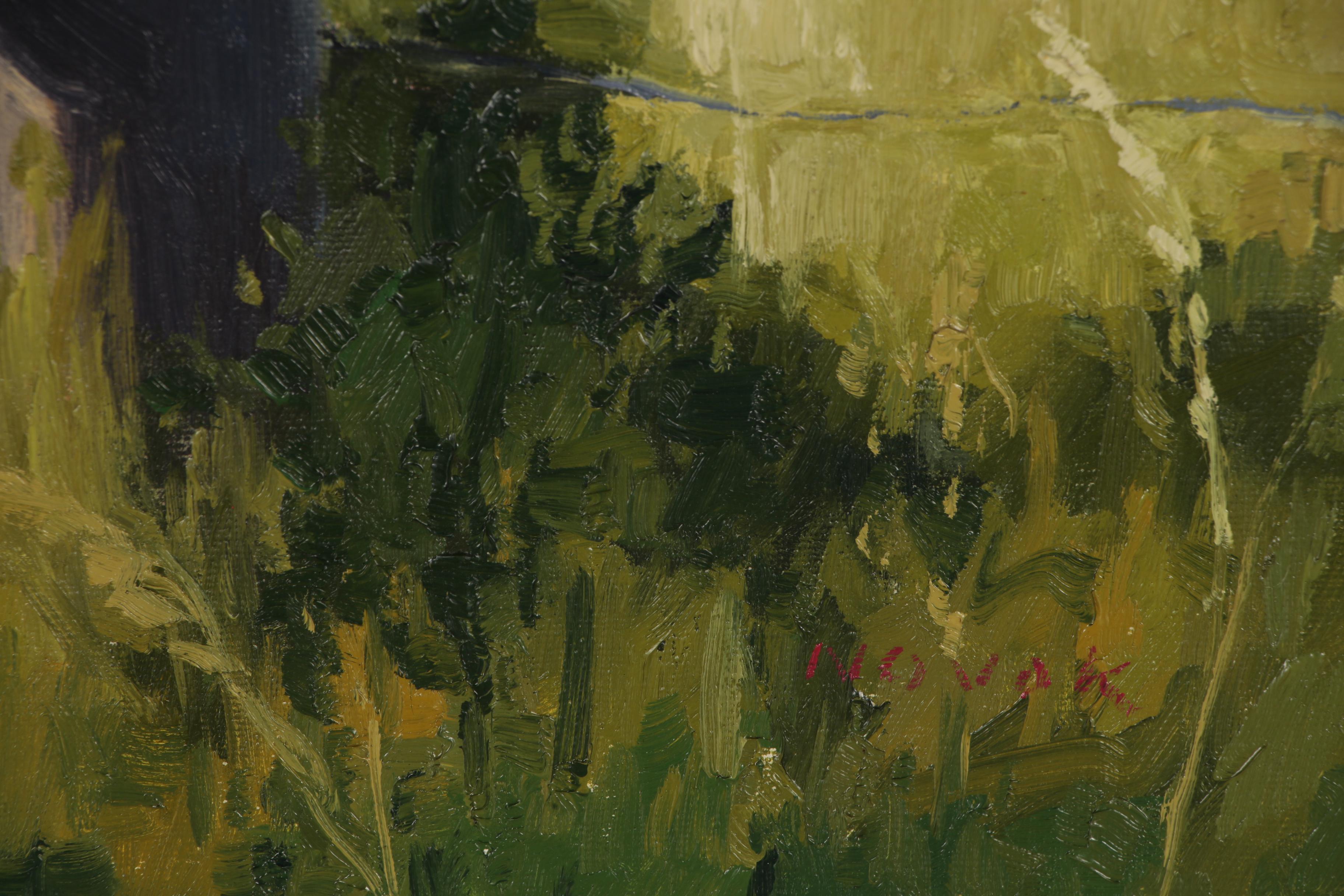 Shirley Novak Oil Painting "Hollyhocks by the Posture Gate"